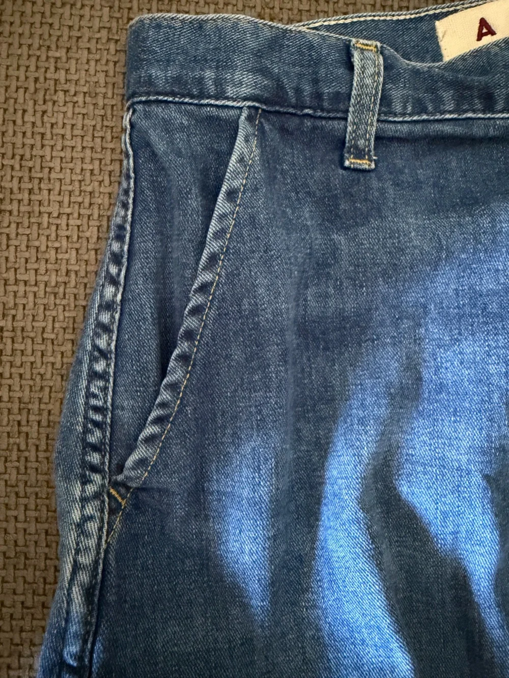 AMO Denim Wrap Skirt Midi Marie  Wistful Medium Wash S Made in USA Stretch Blue